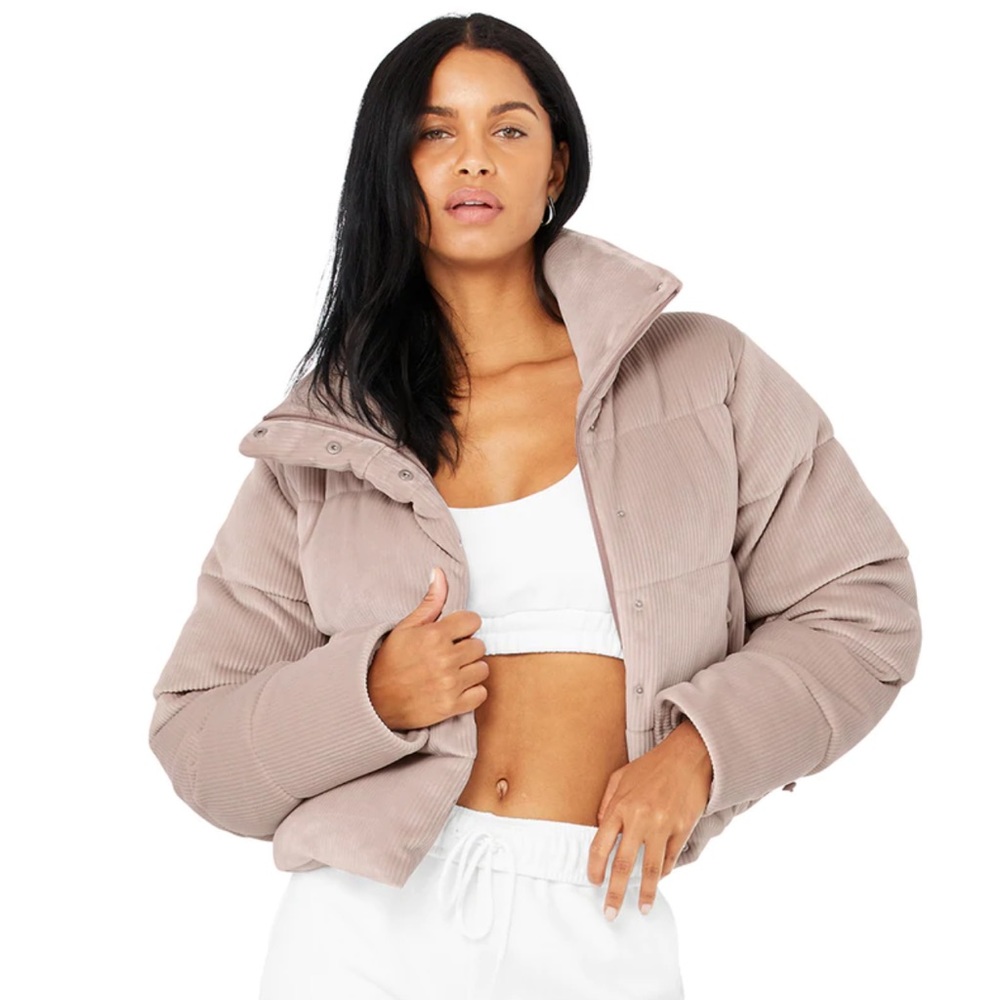 Alo Yoga Ribbed Velour Rose Gold Puffer Jacket